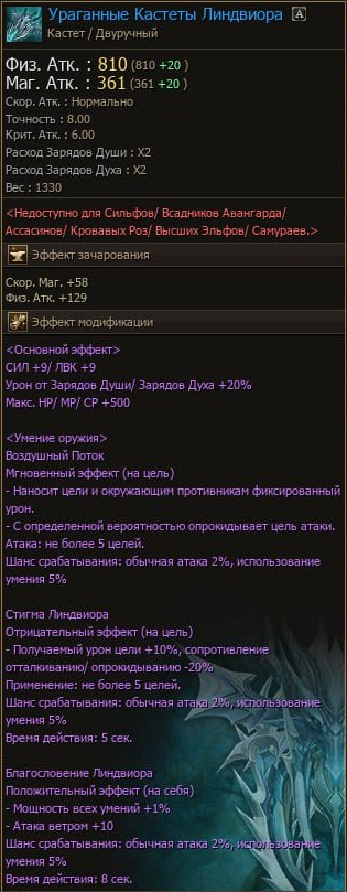 Характеристики Оружия Дракона Ураганные Кастеты Линдвиора