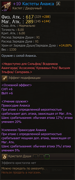 Характеристики оружия Кастеты Анаиса с модификацией +10
