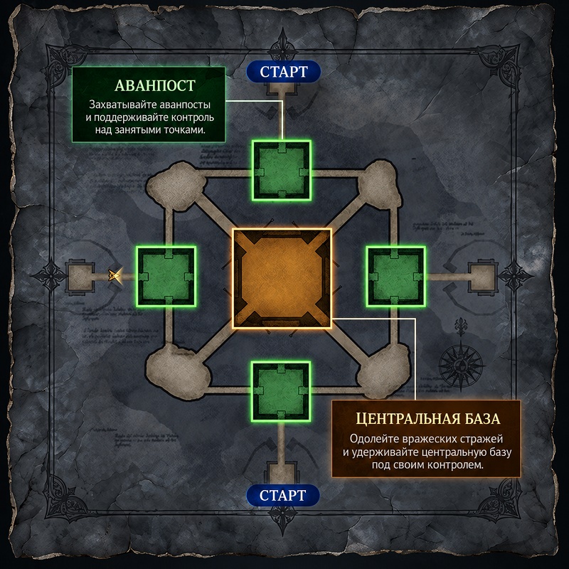 Схема поля боя захват Аванпоста на серверах Lineage 2 Essence и Special Project